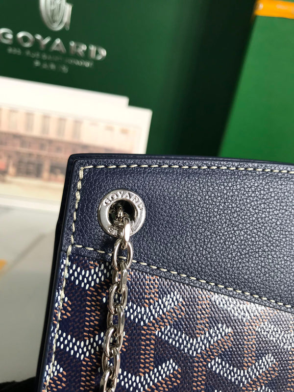 MINI BORSA ROUETTE STRUTTURATA 21 IN TELA GOYARDINE BLU NAVY E PELLE DI VITELLO