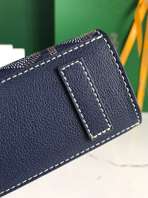 MINI BORSA ROUETTE STRUTTURATA 21 IN TELA GOYARDINE BLU NAVY E PELLE DI VITELLO