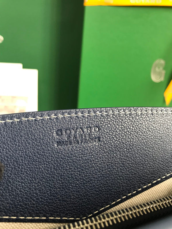MINI BORSA ROUETTE STRUTTURATA 21 IN TELA GOYARDINE BLU NAVY E PELLE DI VITELLO
