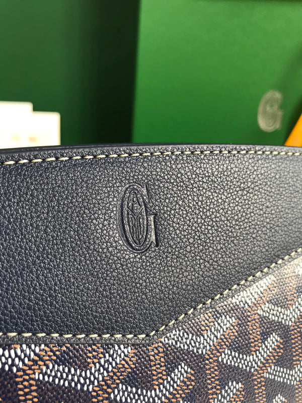 MINI BORSA ROUETTE STRUTTURATA 21 IN TELA GOYARDINE BLU NAVY E PELLE DI VITELLO