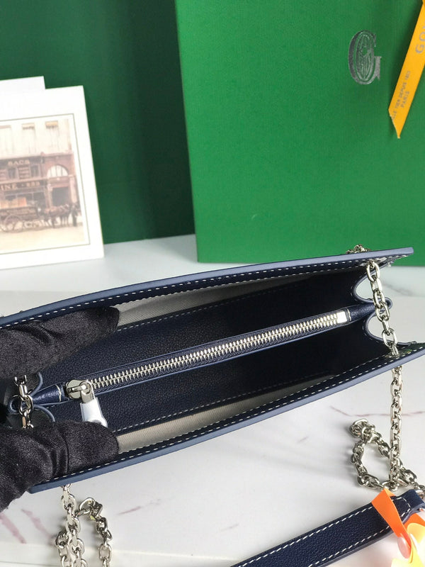 MINI BORSA ROUETTE STRUTTURATA 21 IN TELA GOYARDINE BLU NAVY E PELLE DI VITELLO