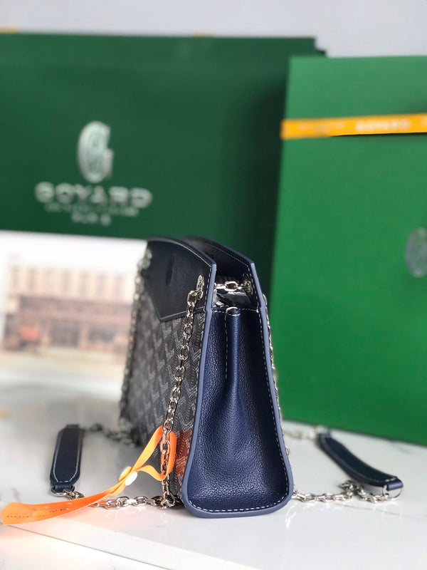 MINI BORSA ROUETTE STRUTTURATA 21 IN TELA GOYARDINE BLU NAVY E PELLE DI VITELLO