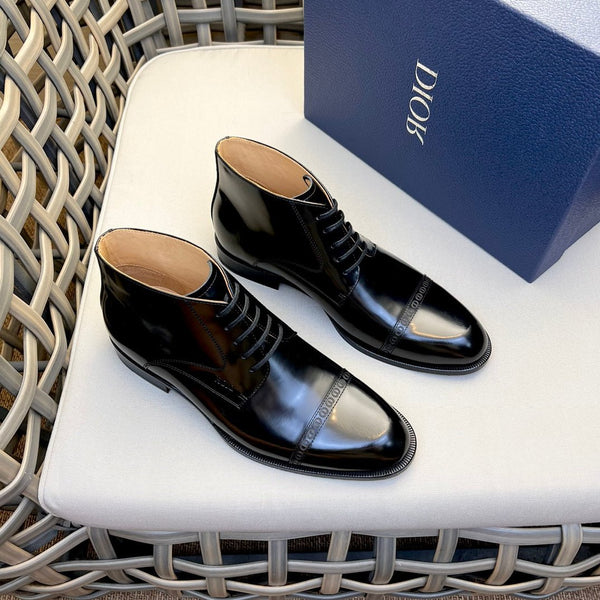 CD HOMME LACE-UP ANKLE BOOT BLACK EMBOSSED CALFSKIN