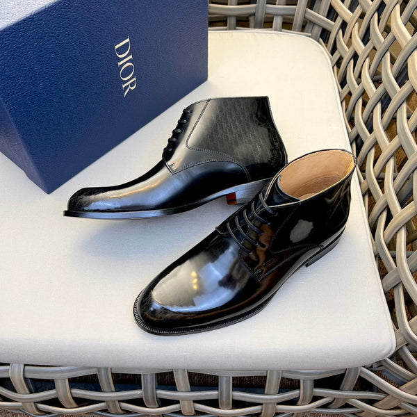 CD HOMME LACE-UP ANKLE BOOT GLOSSY BLACK CALFSKIN