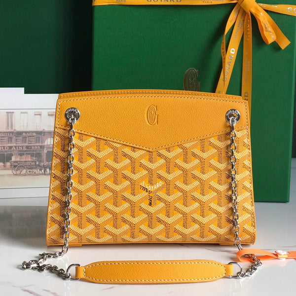 MINI BORSA ROUETTE STRUTTURATA 21 IN TELA GOYARDINE GIALLA E PELLE DI VITELLO