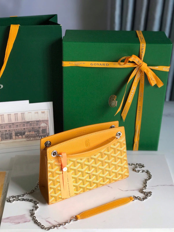 MINI BORSA ROUETTE STRUTTURATA 21 IN TELA GOYARDINE GIALLA E PELLE DI VITELLO