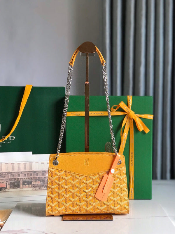 MINI BORSA ROUETTE STRUTTURATA 21 IN TELA GOYARDINE GIALLA E PELLE DI VITELLO