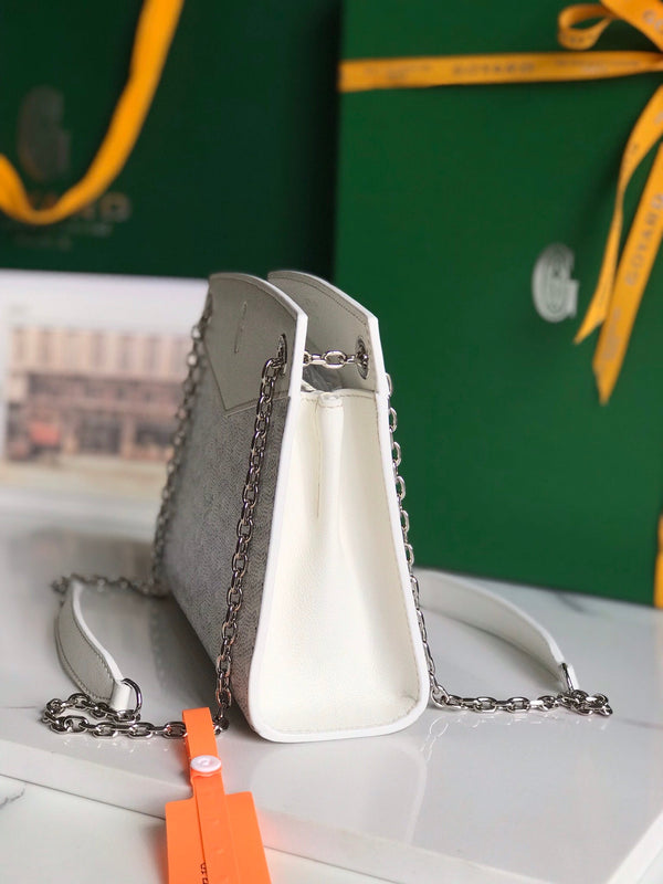 MINI BORSA ROUETTE STRUTTURATA 21 IN TELA GOYARDINE BIANCA E PELLE DI VITELLO