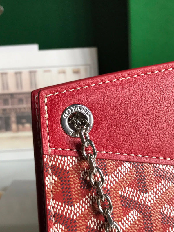 BORSA MINI ROUETTE STRUCTURÉ 21 IN TELA GOYARDINE ROSSA CLASSICA E PELLE DI VITELLO