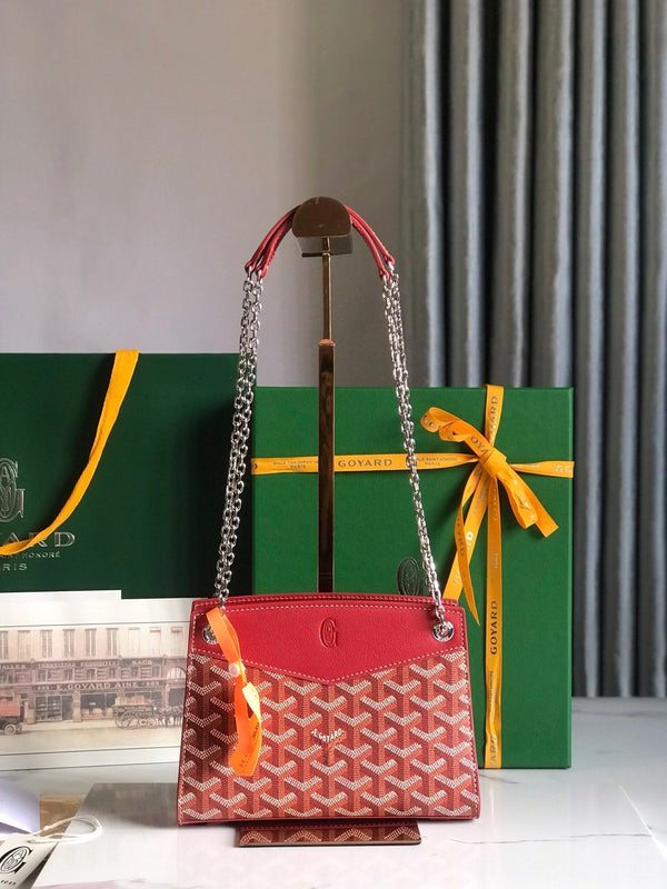 BORSA MINI ROUETTE STRUCTURÉ 21 IN TELA GOYARDINE ROSSA CLASSICA E PELLE DI VITELLO