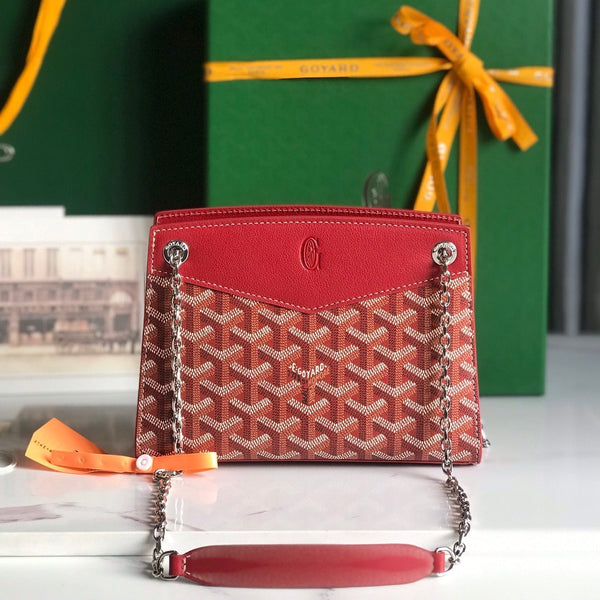 BORSA MINI ROUETTE STRUCTURÉ 21 IN TELA GOYARDINE ROSSA CLASSICA E PELLE DI VITELLO