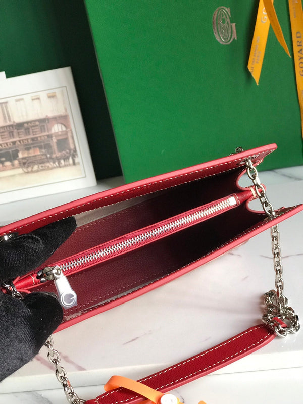 BORSA MINI ROUETTE STRUCTURÉ 21 IN TELA GOYARDINE ROSSA CLASSICA E PELLE DI VITELLO