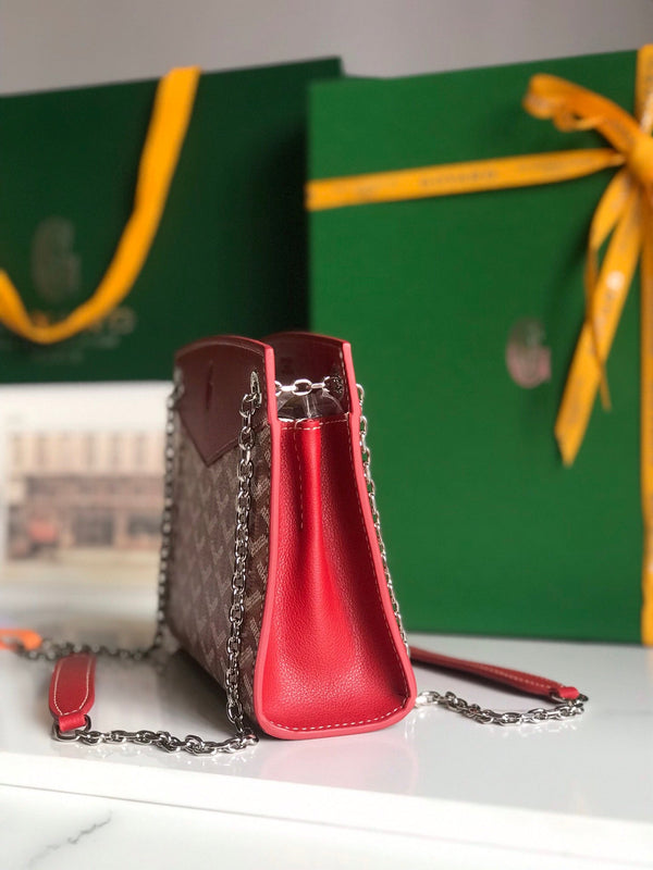 BORSA MINI ROUETTE STRUCTURÉ 21 IN TELA GOYARDINE ROSSA CLASSICA E PELLE DI VITELLO