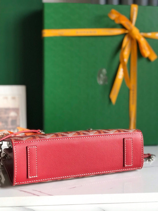 BORSA MINI ROUETTE STRUCTURÉ 21 IN TELA GOYARDINE ROSSA CLASSICA E PELLE DI VITELLO