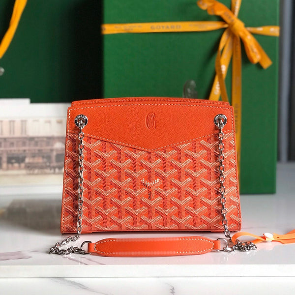 MINI BORSA ROUETTE STRUTTURATA 21 IN TELA GOYARDINE ARANCIO E PELLE DI VITELLO