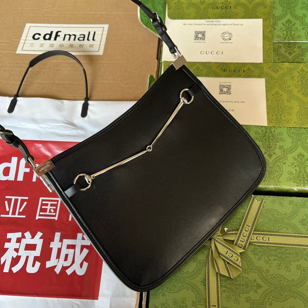 BORSA A TRACOLLA SLIM HORSEBIT PICCOLA 23 IN PELLE DI VITELLO NERA CON FERRAMENTA IN PALLADIO