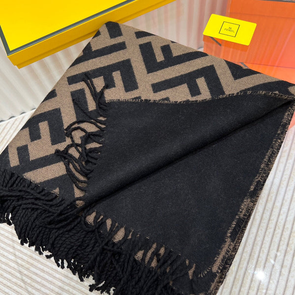 SCIARPA FF 170 CM IN MISTO CASHMERE E LANA NERO CAMMELLO