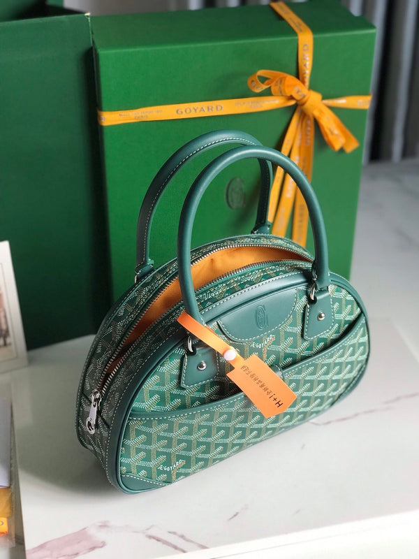 BORSA SAINT JEANNE MINI 26 IN TELA GOYARDINE VERDE E PELLE DI VITELLO