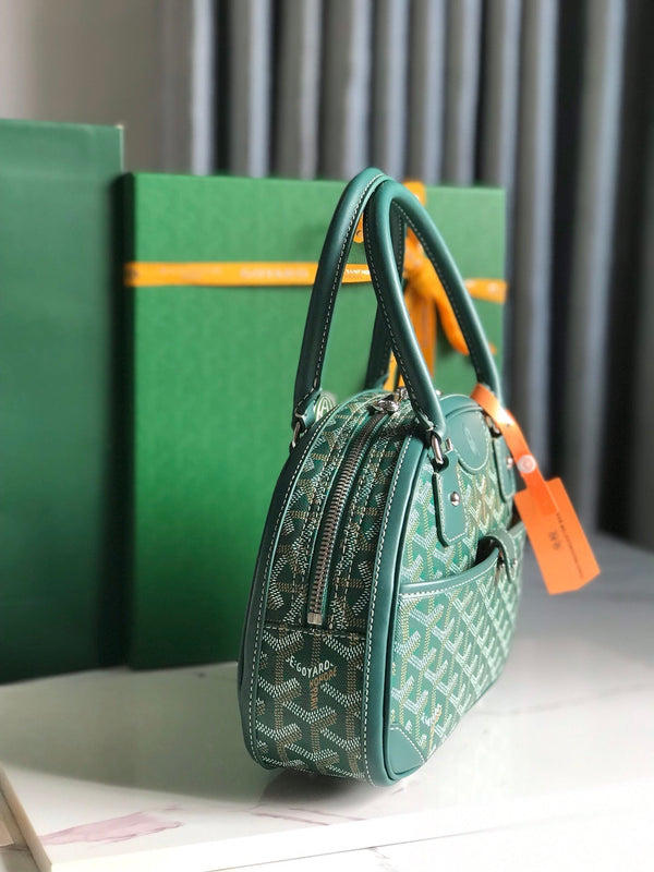 BORSA SAINT JEANNE MINI 26 IN TELA GOYARDINE VERDE E PELLE DI VITELLO
