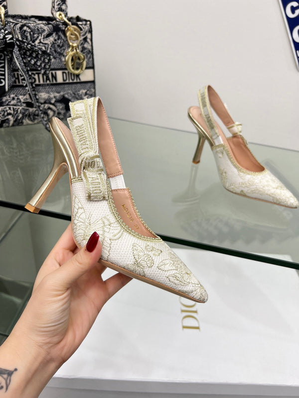 J'Adior Slingback Pump 95mm In White Lace Fabric 100833