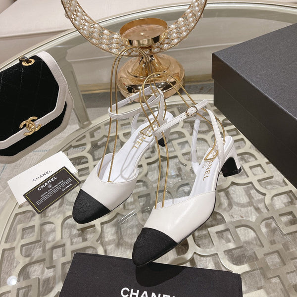 slingback alte bianche nere in pelle di agnello grosgrain