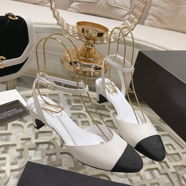 slingback alte bianche nere in pelle di agnello grosgrain
