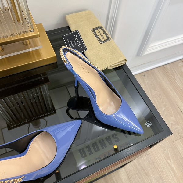 DÉCOLLETÉ GG SIGNORIA SLINGBACK IN PELLE DI AGNELLO CERULEO