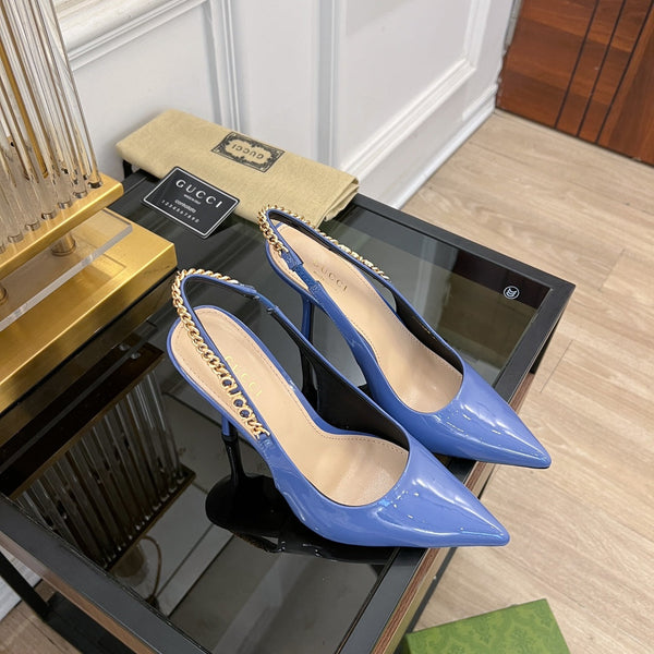 DÉCOLLETÉ GG SIGNORIA SLINGBACK IN PELLE DI AGNELLO CERULEO