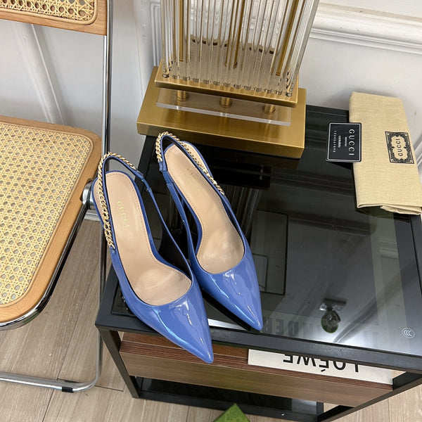 DÉCOLLETÉ GG SIGNORIA SLINGBACK IN PELLE DI AGNELLO CERULEO