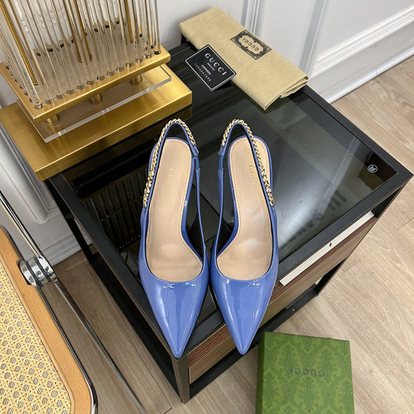 DÉCOLLETÉ GG SIGNORIA SLINGBACK IN PELLE DI AGNELLO CERULEO