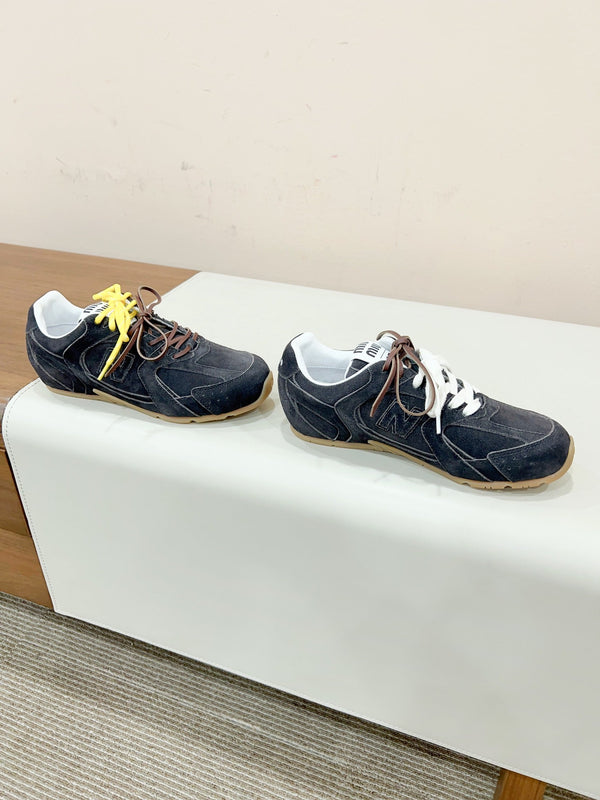 Miu Miu Pre-Owned x New Balance Sneakers Dark Gray Yellow Cowhide Suede