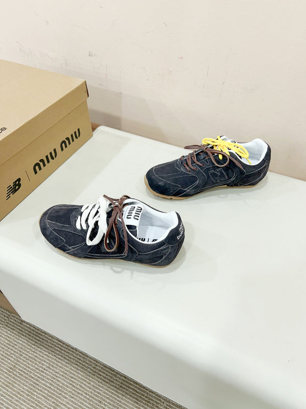 Miu Miu Pre-Owned x New Balance Sneakers Dark Gray Yellow Cowhide Suede