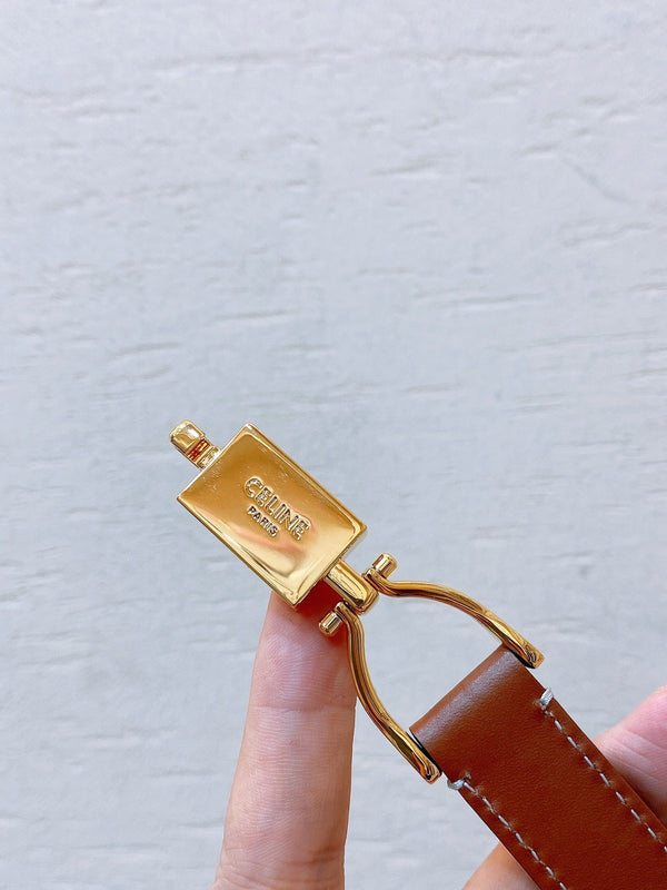 Hook & Loop 20mm TRIOMPHE Logo Square Adjustable Belt Tan Calfskin Ghw