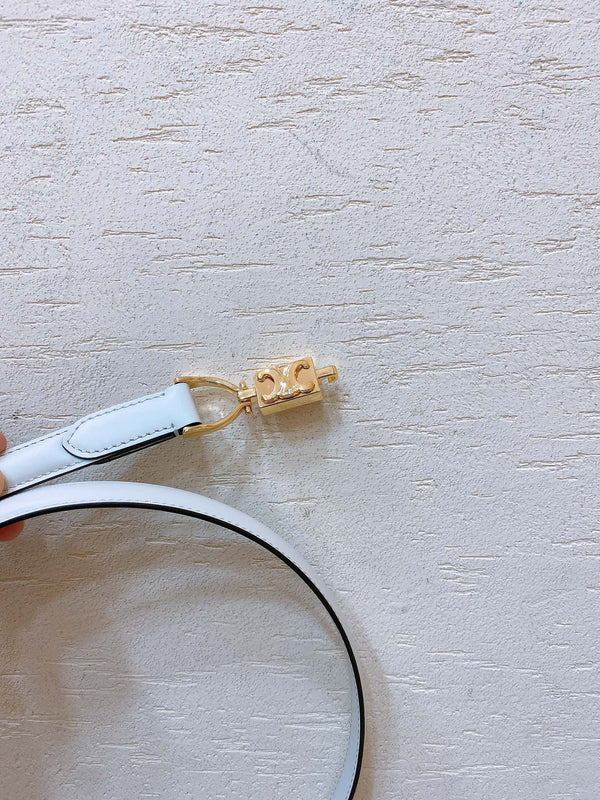 Hook & Loop 20mm TRIOMPHE Logo Square Adjustable Belt White Calfskin Ghw