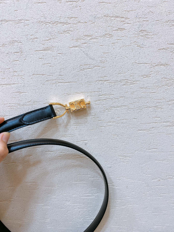 Hook & Loop 20mm TRIOMPHE Logo Square Adjustable Belt Black Calfskin Ghw