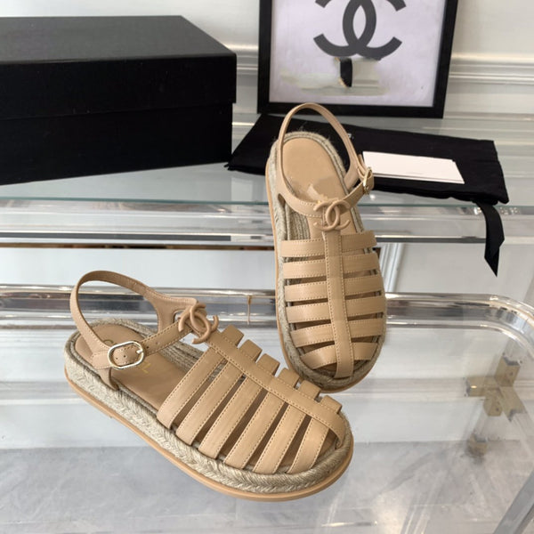 sandali romani cc in pelle di agnello beige