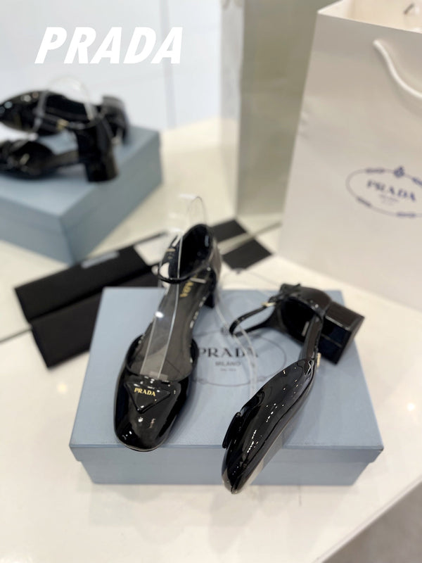 Pra Slingback 40 Square Sole Pelle Verniciata Nera