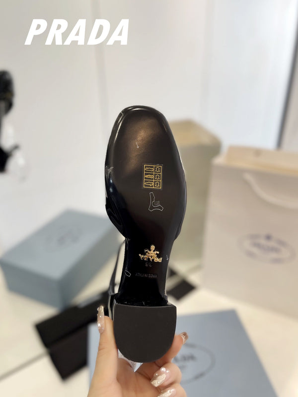 Pra Slingback 40 Square Sole Pelle Verniciata Nera