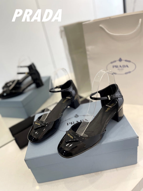 Pra Slingback 40 Square Sole Pelle Verniciata Nera