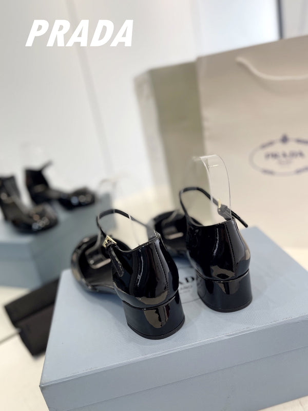 Pra Slingback 40 Square Sole Pelle Verniciata Nera