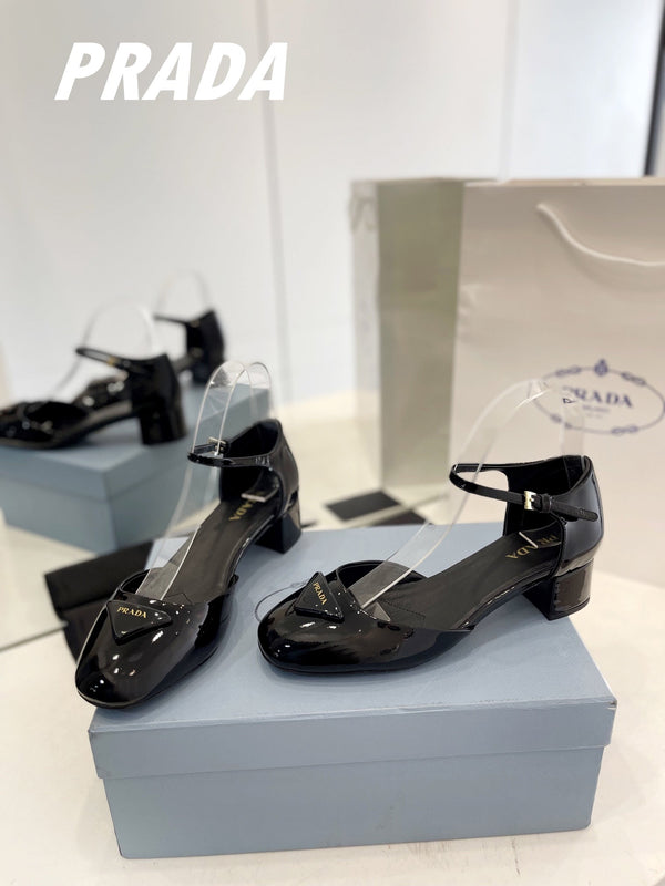 Pra Slingback 40 Square Sole Pelle Verniciata Nera