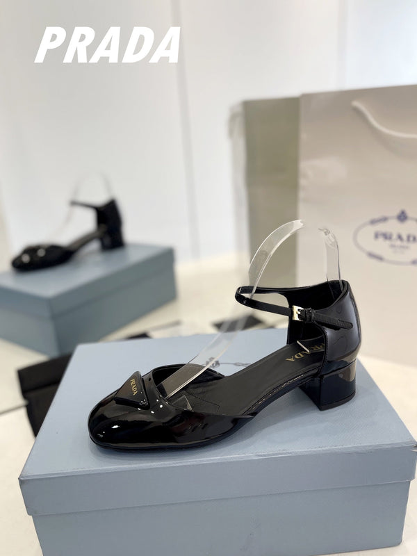 Pra Slingback 40 Square Sole Pelle Verniciata Nera