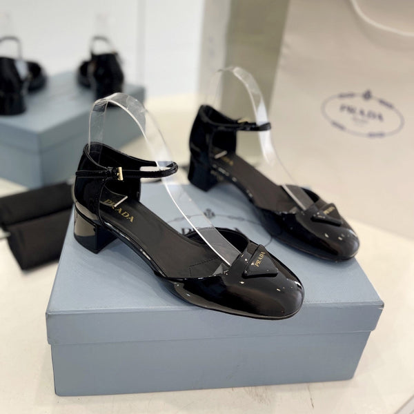 Pra Slingback 40 Square Sole Pelle Verniciata Nera