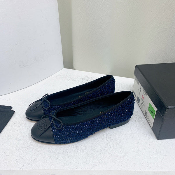 ballerina blu scuro tweed grosgrain nero