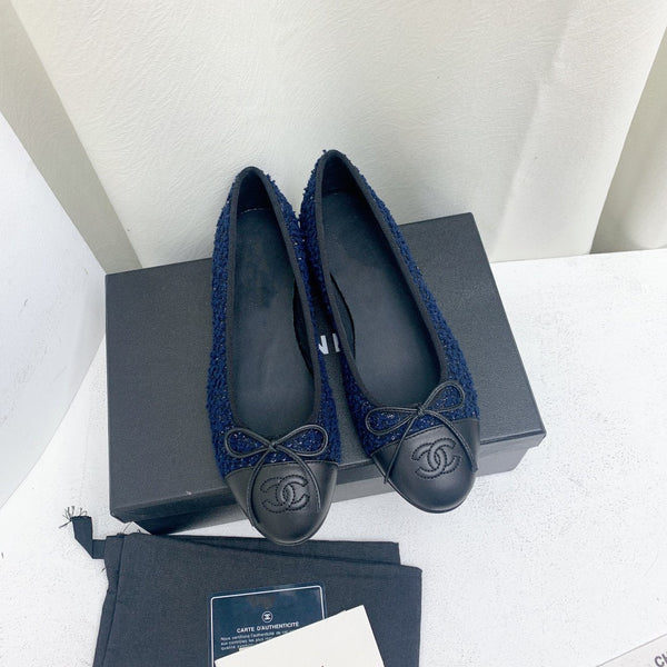 ballerina blu scuro tweed grosgrain nero