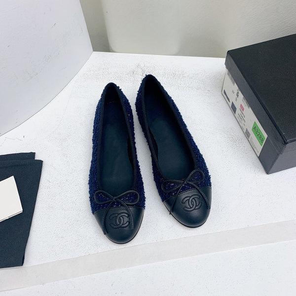 ballerina blu scuro tweed grosgrain nero