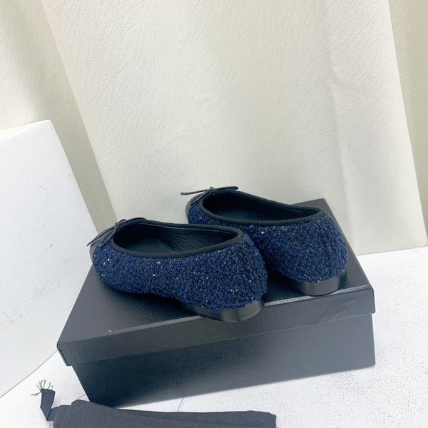 ballerina blu scuro tweed grosgrain nero