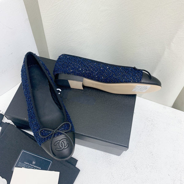 ballerina blu scuro tweed grosgrain nero