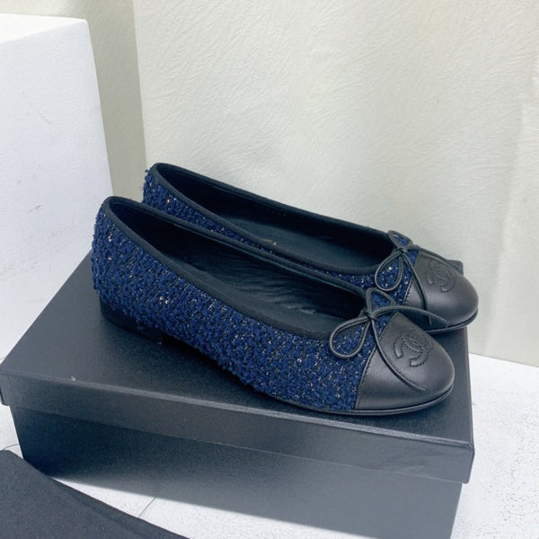 ballerina blu scuro tweed grosgrain nero