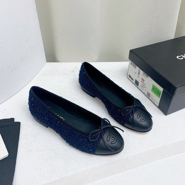 ballerina blu scuro tweed grosgrain nero